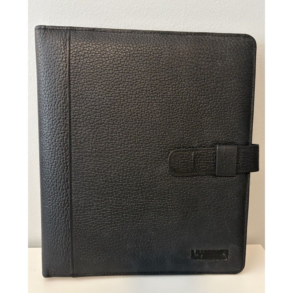 Vintage Day Timer Planner Binder Cover Black Pebbled Leather 7-Ring Memo Pad